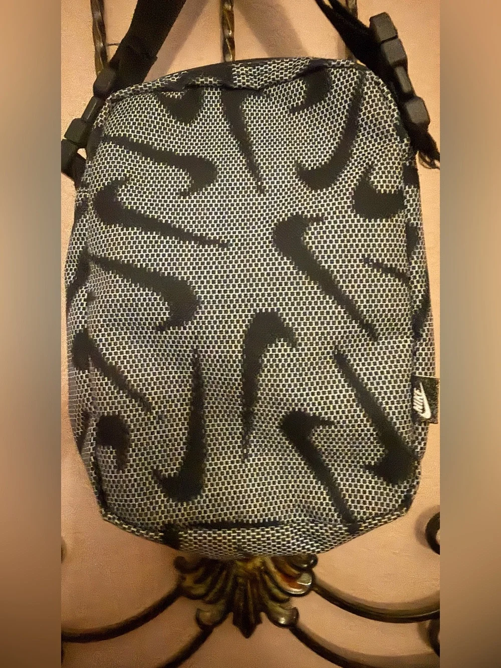 Nike Black and White Swoosh Pattern Crossbody Bag